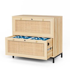 Wide 2 drawers Wooden Office Filing Cabinet W/ Lock for Letter A4 Files Natural