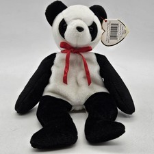 Ty Fortune Beanie Babies Plush Small Black White Panda Red Ribbon With Tag