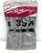Pom Pom Golf Club Head Covers Knit Socks GRAY w BLACK New Vintage NOS High Skore