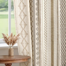 Boho Blackout Curtains 84" Linen Textured Panels for Living Room Bedroom