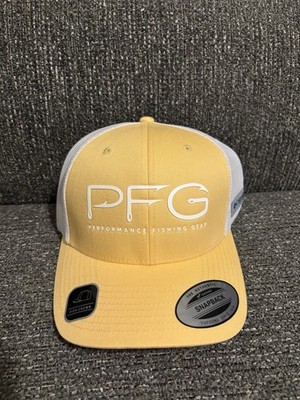 Columbia PFG Snapback Hat Hooks Yellow/White, High Crown, Mesh OS Fishing CapNWT