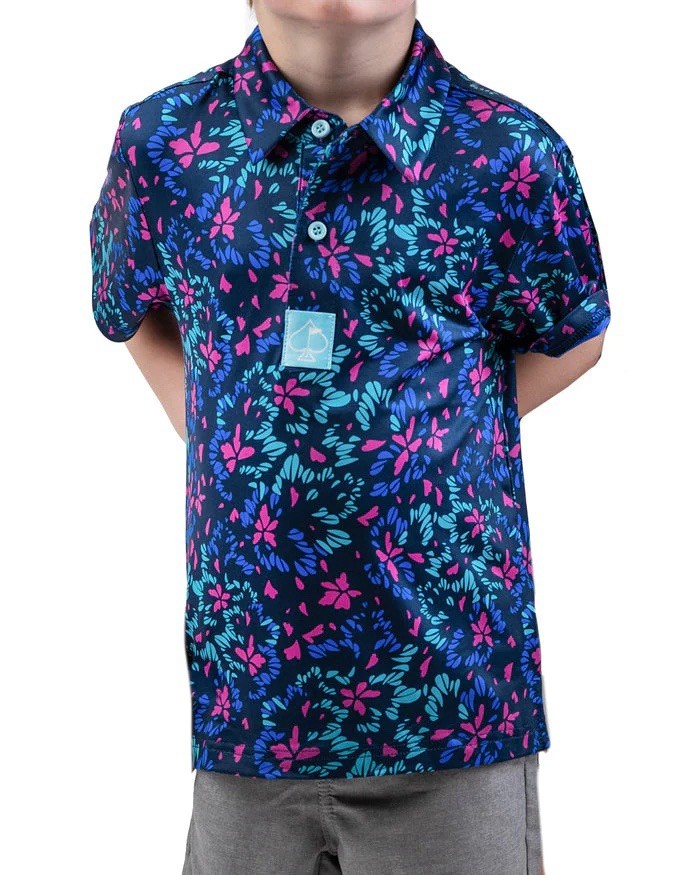 Pins And Aces Youth Fluorescent Floral Short Sleeve Polo Size 2T Nwt