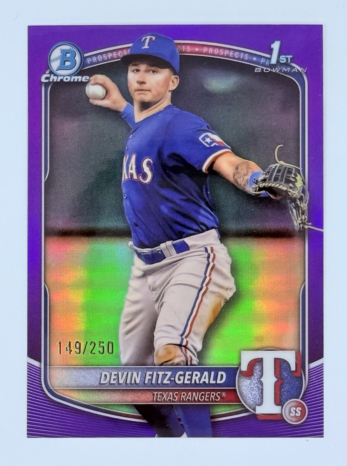 Devin Fitz-Gerald 2025 Bowman Chrome 1st Bowman purple Refractor #/250 Rangers