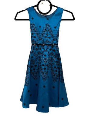 Jona Michelle Size 6 Girl s Blue Satin Flocked Sleeveless Special Occasion Dress