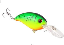 Green Crank 3D Eyes Fishing Lure Hard Bait Bass Crankbait Sharp Fish Hook Tackle