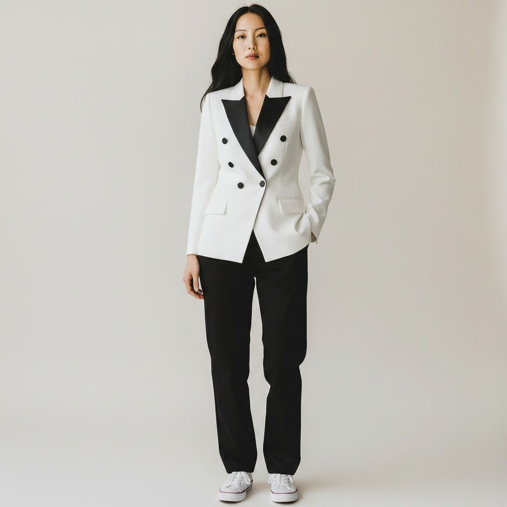 LAGENCE Double Breasted Blazer Women 6 White Black Tuxedo Holiday Event NYE NWT
