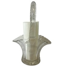 Vintage Duncan Miller Glass Bridal Basket Clear with Handle Etched Floral Design