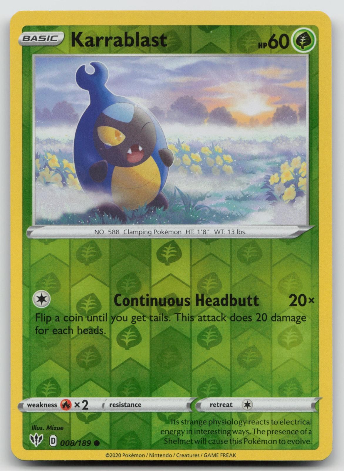 Karrablast 008/189 Reverse Holo LP Darkness Ablaze Pokemon