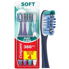 Colgate 360 Soft Toothbrushes, 4 Pack, Whole Mouth Clean, Tongue Cleaner