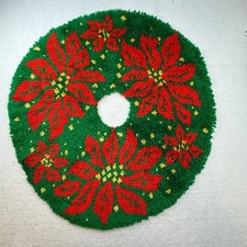 Vintage Christmas hook rug Tree Skirt Poinsettia homemade with love