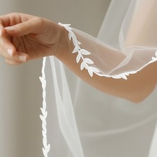 New Bright White Long Ivy Leaf Trim Bridal Veil Wedding Lace Floral Floor 78 in