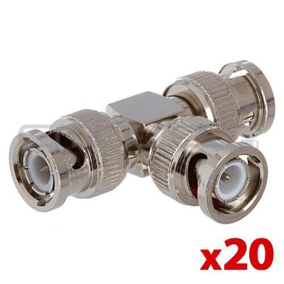 BNC Male to 2 BNC Male Splitter  Adapter BNC 3 Plug Coax Coaxial Connector 20PCS