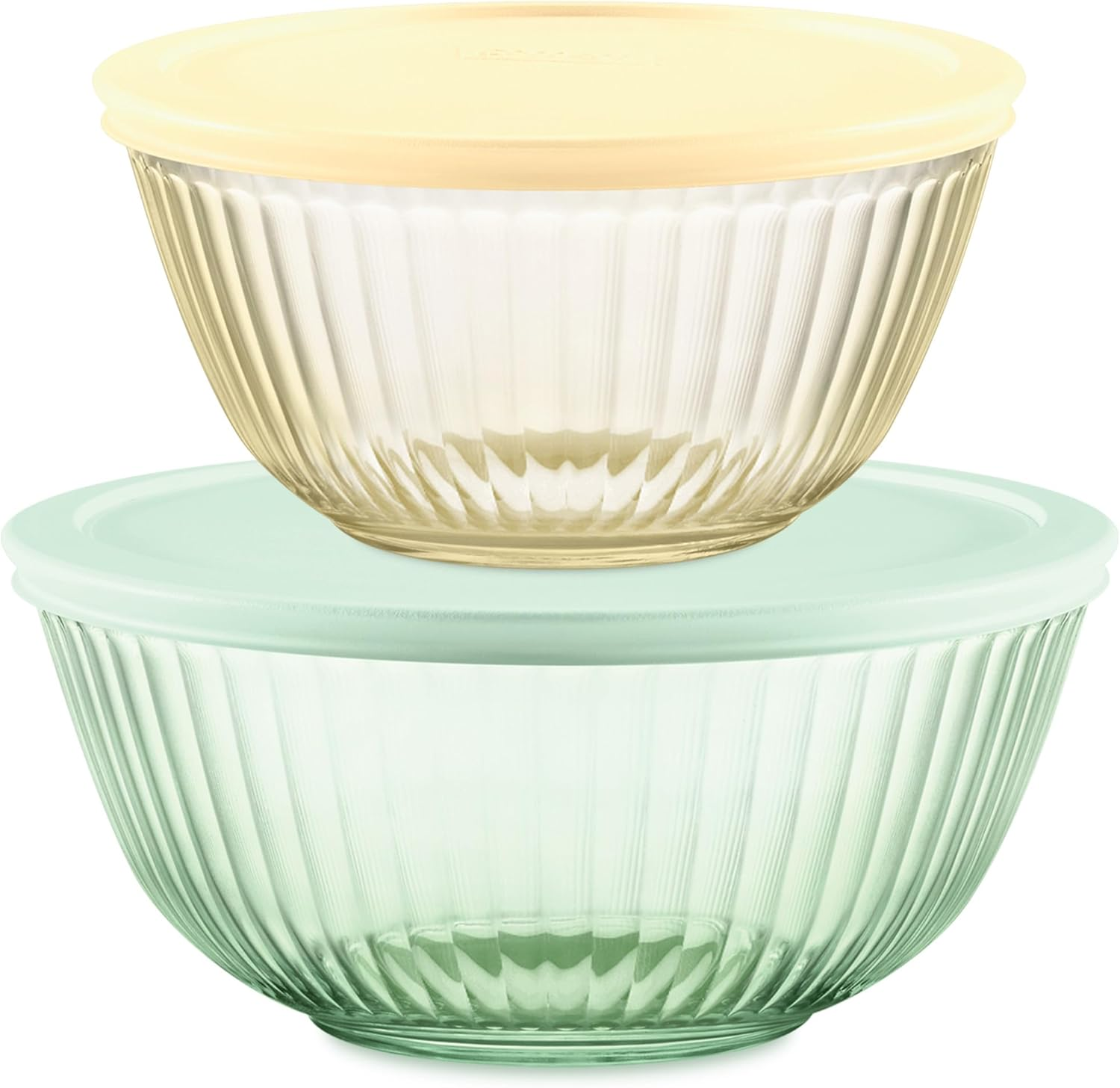 Pyrex Colors (2-Pack) Sculpted Tinted Small/Medium Glass Mixing Bowls with Plast