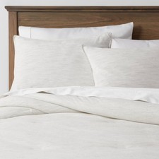 King Space Dyed Cotton Linen Comforter Sham Set Light Gray -
