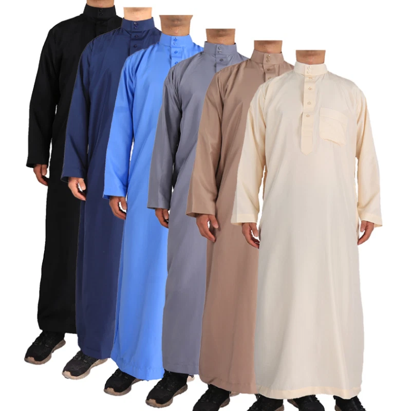 Saudi Mens Dubai Thobe Arab Robe Dishdash Muslim Dress Abaya Thobe Kaftan Shirts