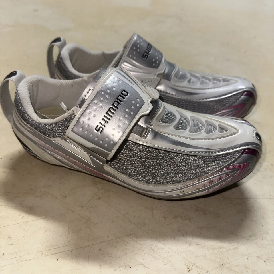 Zapatos de ciclismo Shimano SH-WT52 para mujer blancos talla 5 EU 36 carbono triatlón SPD SL Foto 3 de 4