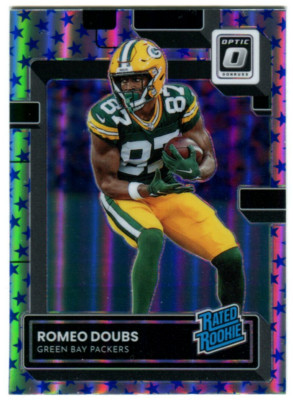 2022 Panini Optic #235 Romeo Doubs Blue Stars Holo Rated Rookie