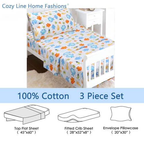 3-Piece Cotton Toddler Sheet Set for Kids Boys Girls |Animals Fish Sports Floral - 第 63/111 張圖片