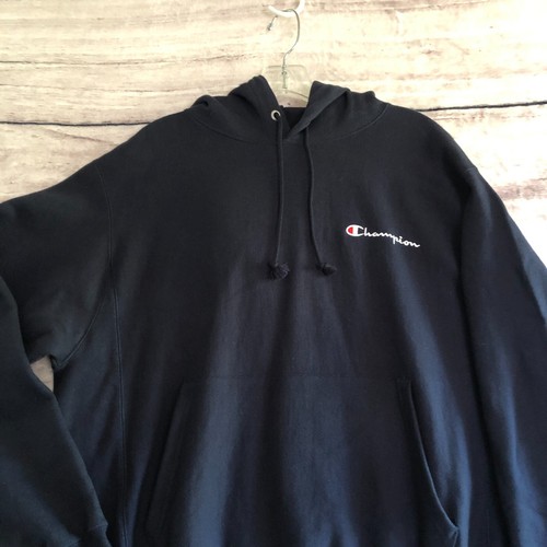Vintage Champion Logo Reverse Weave Hoodie Herren Medium Navy Blau Heavyweight NEU - Bild 2 von 13