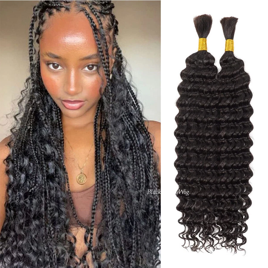 Micro Braiding Hair Human Hair Bulk Deep Wave Virgin Human Braiding Hair  for Micro Braids Hair No Weft Human Hair Braids Extension for Braiding  22inch