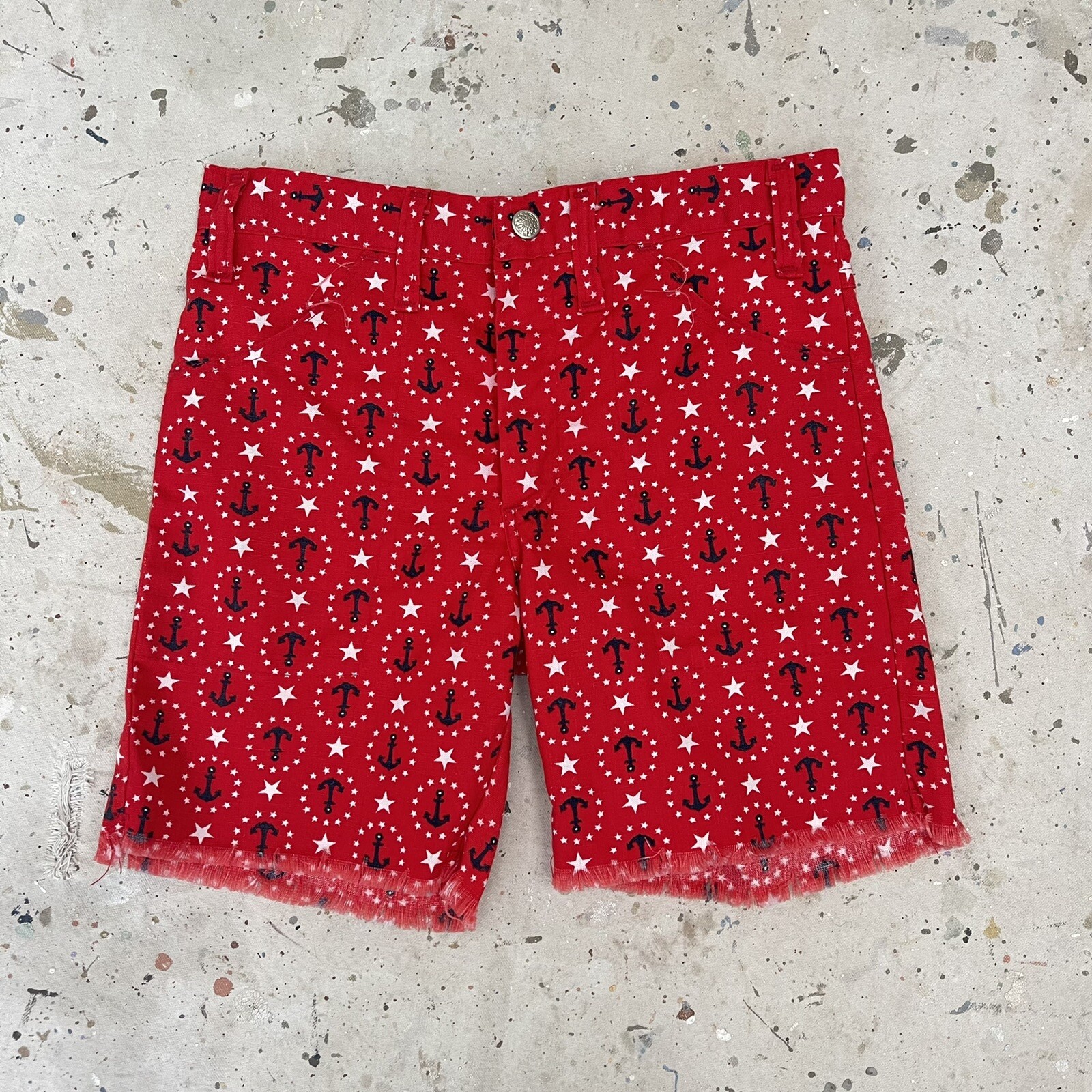 Vintage 1970’s Stars & Anchors Print Cut Off Denim Sh… Gem