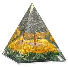 Orgone Pyramid with Pyrite Tree, Citrine & Green Aventurine for Wealth Energy