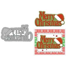 Merry Christmas Phrase Santa Hat Metal Cutting Dies Scrapbooking Card Craft