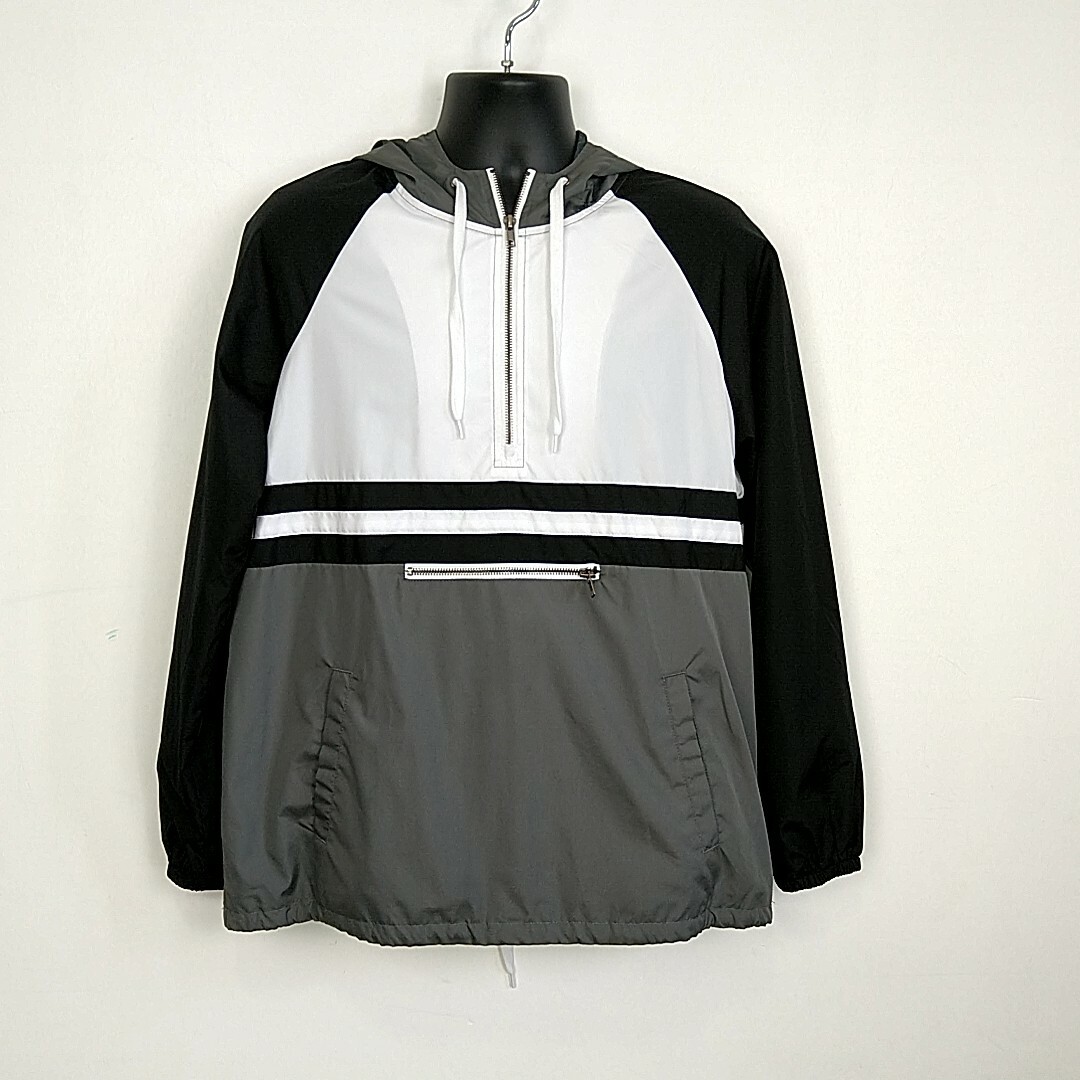SWITCH ZIP JACKET M ブラック/グレー/ホワイト Zine Mens sz L Jacket Gray ColorBlock 1/4 Zip Hooded Long Sleeve