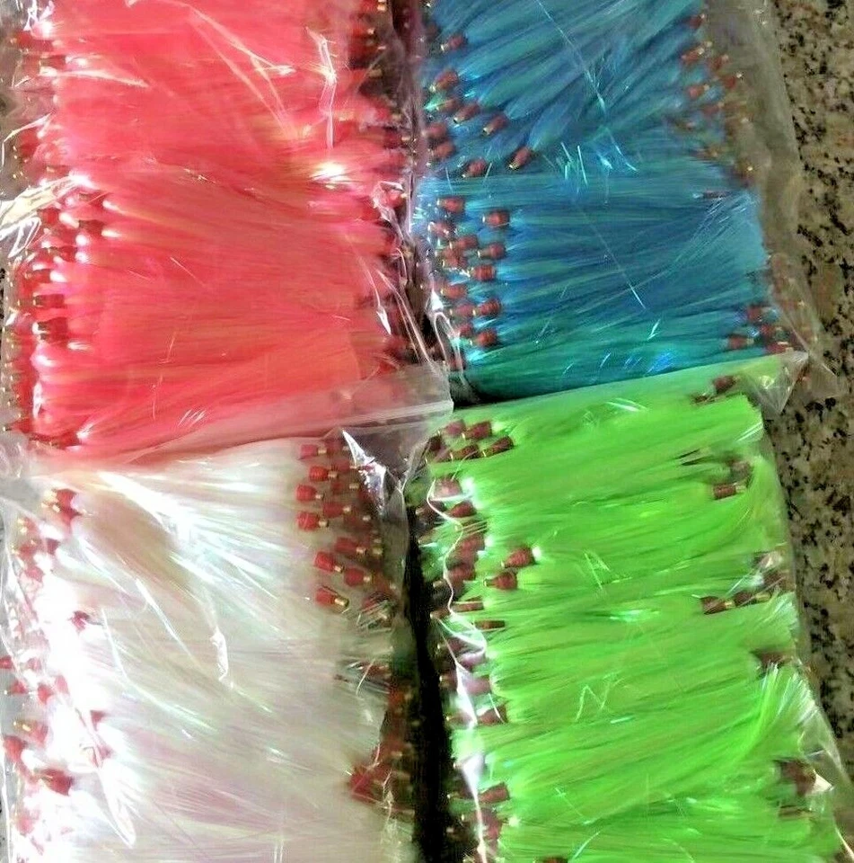 20 Mylar Hair Sea Striker Plumero Bucktail Jig Teaser Señuelo de Pesca Fluke Bass Rig Foto 2 de 4