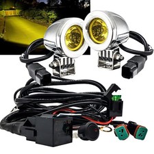 Chrome 20w Led Amber Fog Light With Wire Harness Kit Atv Motorcycle Utv Truck Rv