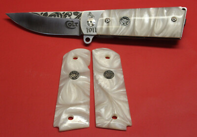 Colt Firearms 38 Super 1911 Pearl Handle Knife With matching 1911 Grips
