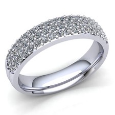 Genuine 0.75ct Round Cut Diamond Men's 3-Row Pave Wedding Band 10K Gold