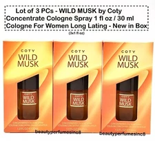 Lot of 3 - Wild Musk by Coty Concentrate Cologne Spray 1 oz for Women New