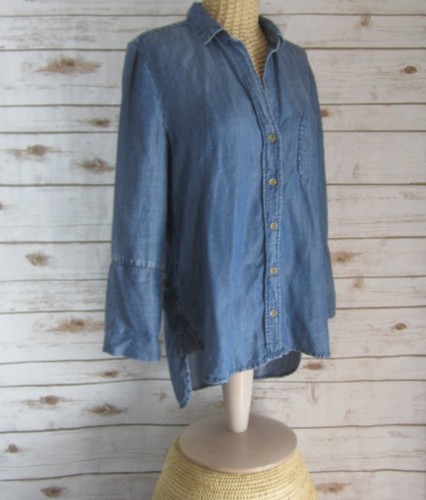 Anthropologie Cloth & Stone Womens XS Indigo Blue Tencel High Low Tunic Shirt - Picture 5 of 7