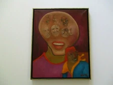 ROSEN VINTAGE  PAINTING MODERNISM UNUSUAL SURREALISM EXPRESSIONISM HEAD FACE 