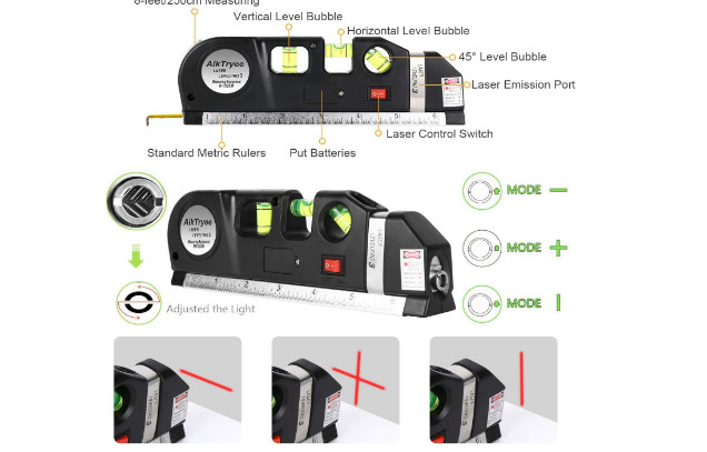 Cross Line Laser Leveler Multipurpose Tool Picture Hanging Cabinets Tile Walls
