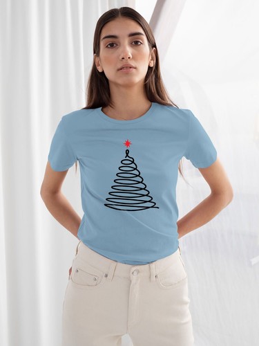 Womens Simple Christmas Tree Design Graphic Print Crew Neck Short Sleeve T Shirt - Picture 8 of 17