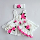 0-3 Months Baby Handmade Crochet Knit Dress New-born Kids Frock Shoes Hat Set