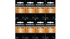 9 x 301/386 Duracell Silver Oxide Batteries (AG12, 10L124, SR1142W, SR43W)