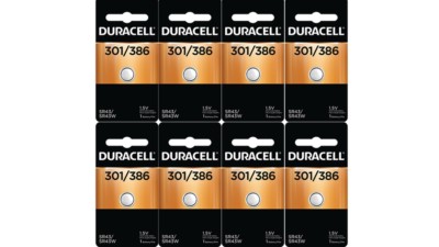 9 x 301/386 Duracell Silver Oxide Batteries (AG12, 10L124, SR1142W, SR43W)