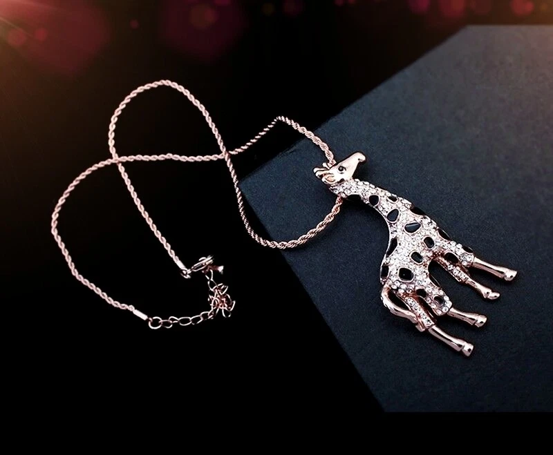 18K Rose Gold Filled Cubic Zirconia Agate Black Patterned Giraffe Necklace Foto 3 de 4