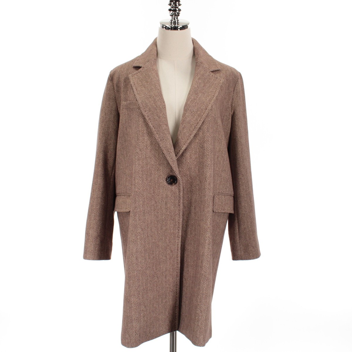 Circolo 1901 NWT Overcoat Size 44 in Brown/Tan Herringbone Cotton 