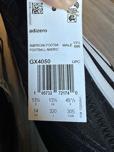 Adidas Adizero 22 Triple Black White Football Cleats HR1614 Mens Sz 14 Athletic - Picture 6 of 8