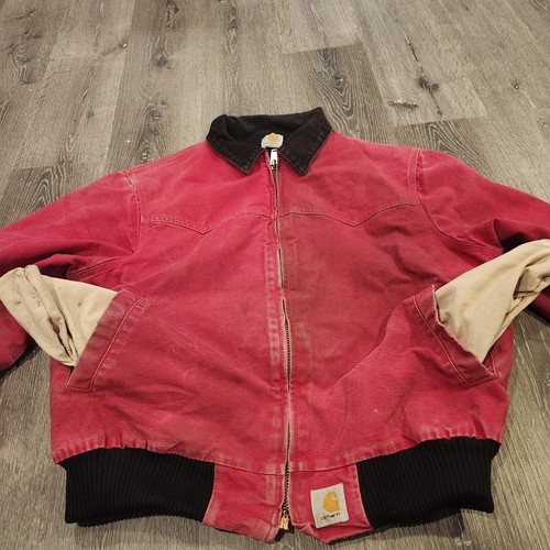 Vintage Carhartt Jacket Mens Large 90s Red J13 Santa Fa Zip Up Quilted Lined - Picture 16 of 24