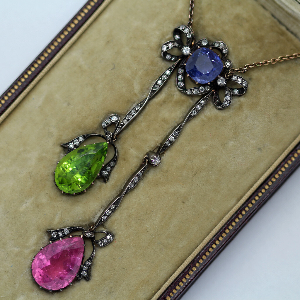 Necklace Victorian Belle Epoque Sapphire Gem Diamonds Gold w
