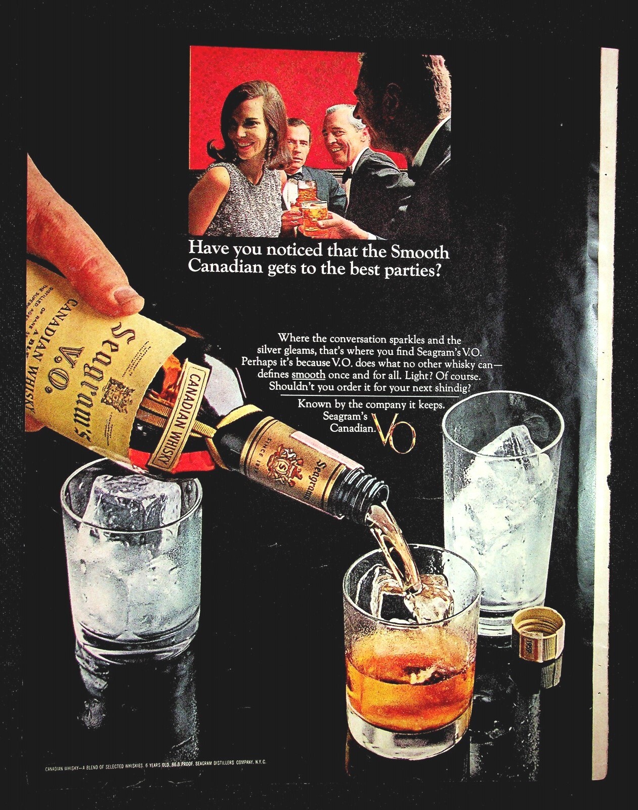 Seagram's VO Canadian Whisky, Smooth Canadian, 1965 Holiday VTG Print