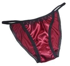 BURGUNDY Shiny SATIN black lace mini TANGA string bikini brief SIZES XS-XXL 