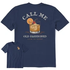 Life is Good. Men's Call Me Old Fashioned Short Sleeve Crusher Tee, Darkest Blue