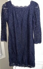 Adrianna Papell navy blue stretch lace fitted long sleeve dress Size 4 