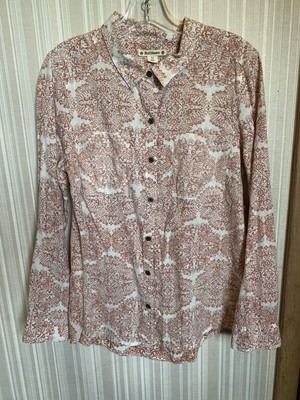 Ruff Hewn Shirt Womens M Rust Red Fair Isle Moroccan Bleeding PrinT A1